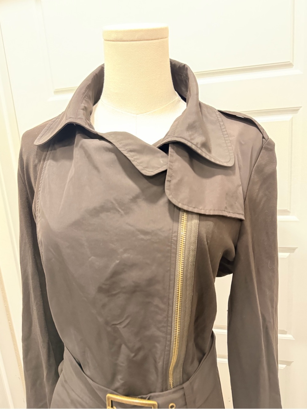 Per Se Dark Brown Classic Belted with Stretch Panels Versatile Collar Coat - Picture 9 of 15